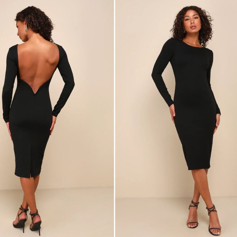 Va Va Voom Black Backless Midi Dress